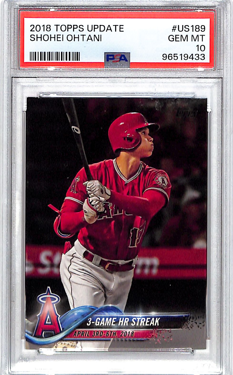 2018 Topps Update Shohei Ohtani Rookie RC 3 Game HR Streak US189 PSA 10 Angels