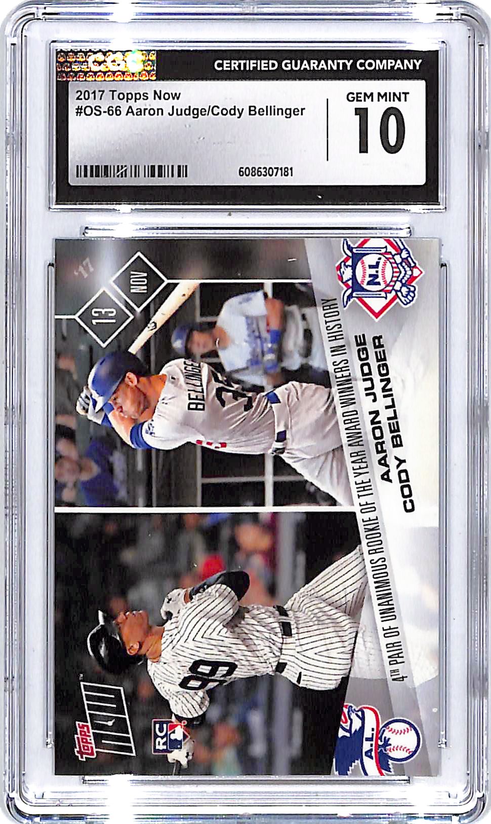 2017 Topps Now Aaron Judge Cody Bellinger Rookie RC CGC 10