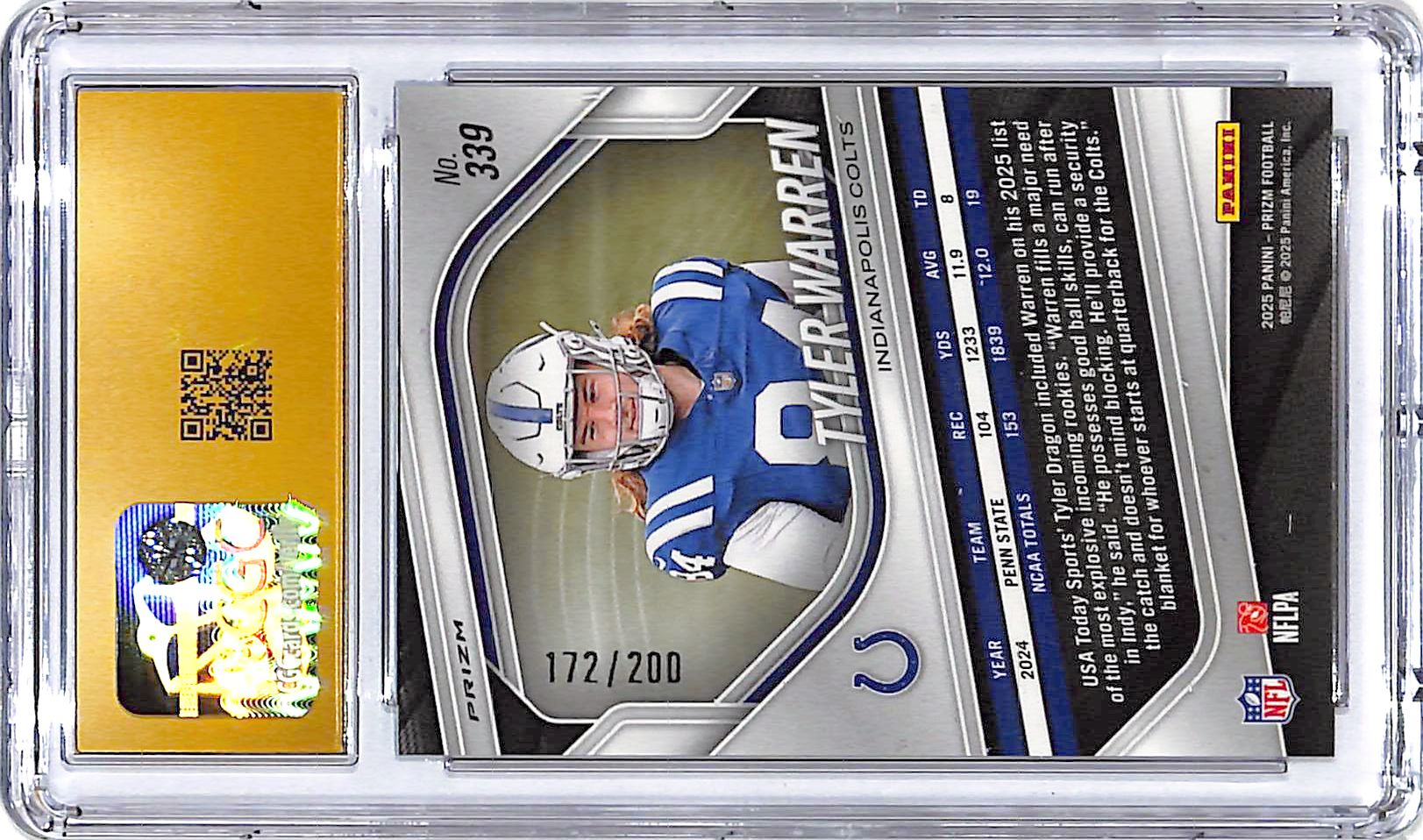2025 Prizm Tyler Warren Hyper Rookie RC /200 CGC 10 Pristine Colts