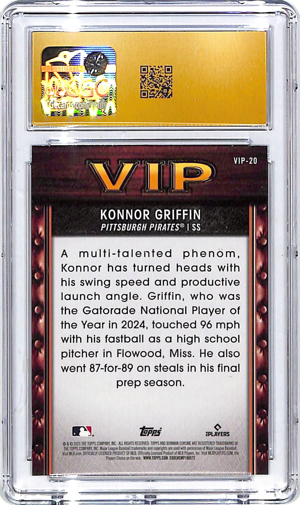 2025 Bowman Chrome Konnor Griffin Very Important Prospects VIP Rookie RC CGC 10 Pristine