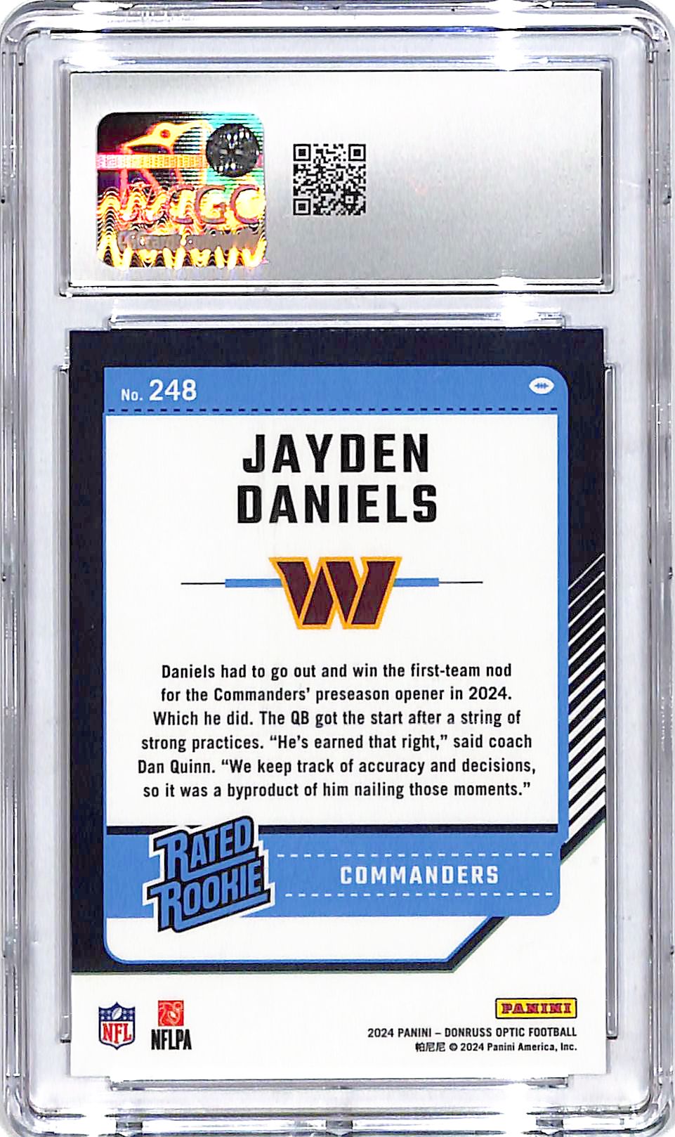 2024 Donruss Optic Jayden Daniels Rated Rookie RC #248 CGC 10 Commanders