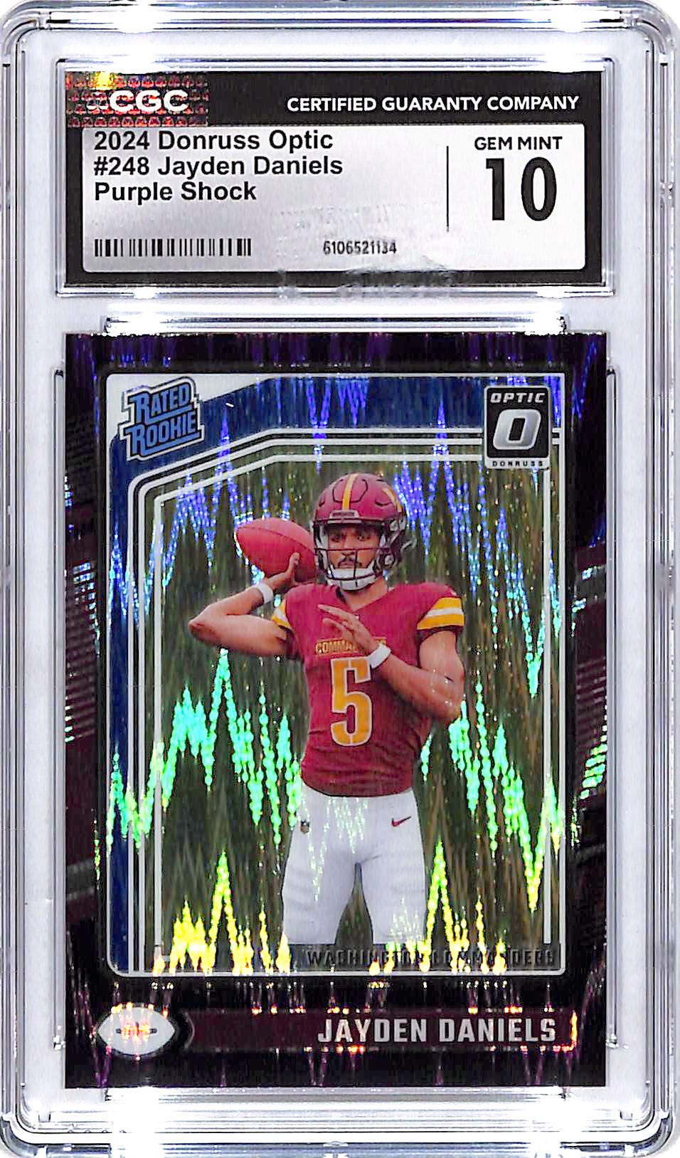 2024 Donruss Optic Jayden Daniels Rated Rookie RC Purple Shock #248 CGC 10 Commanders
