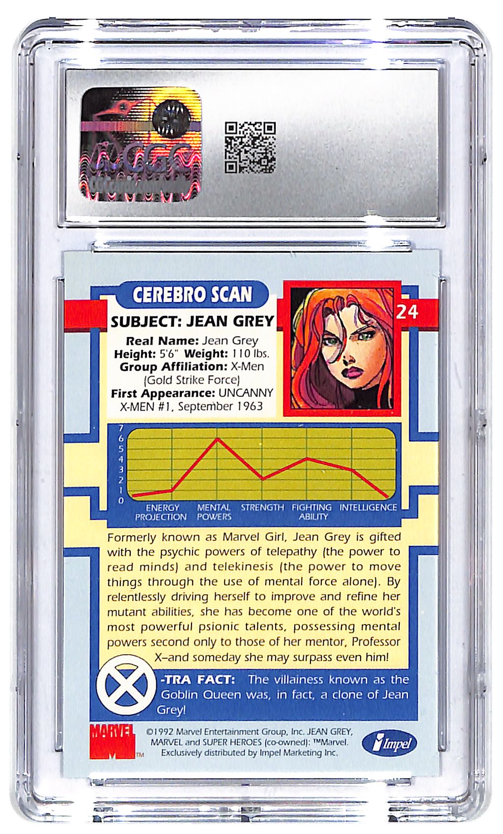 1992 Jean Grey Impel X-Men Series I #24 CGC Mint Plus 9.5