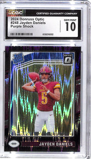 2024 Donruss Optic Jayden Daniels Rated Rookie RC Purple Shock #248 CGC 10 Commanders