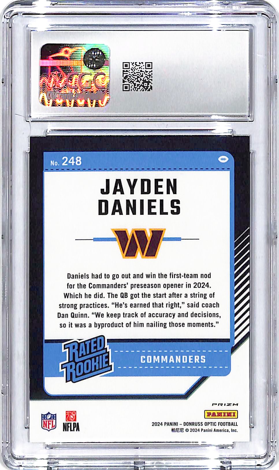 2024 Donruss Optic Jayden Daniels Rated Rookie RC Holo #248 CGC 9 Commanders