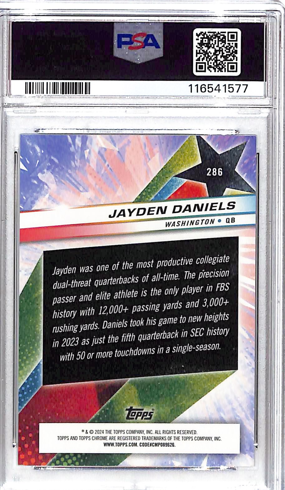 2024 Topps Chrome Cosmic Jayden Daniels Rookie RC Black Eclipse /10 PSA 9 Commanders