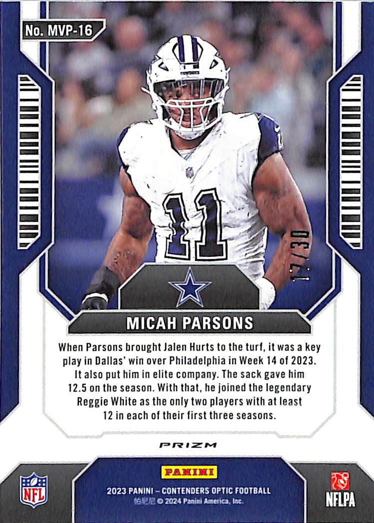 2023 Contenders Optic Micah Parsons MVP Contenders Green Pulsar /30 Cowboys