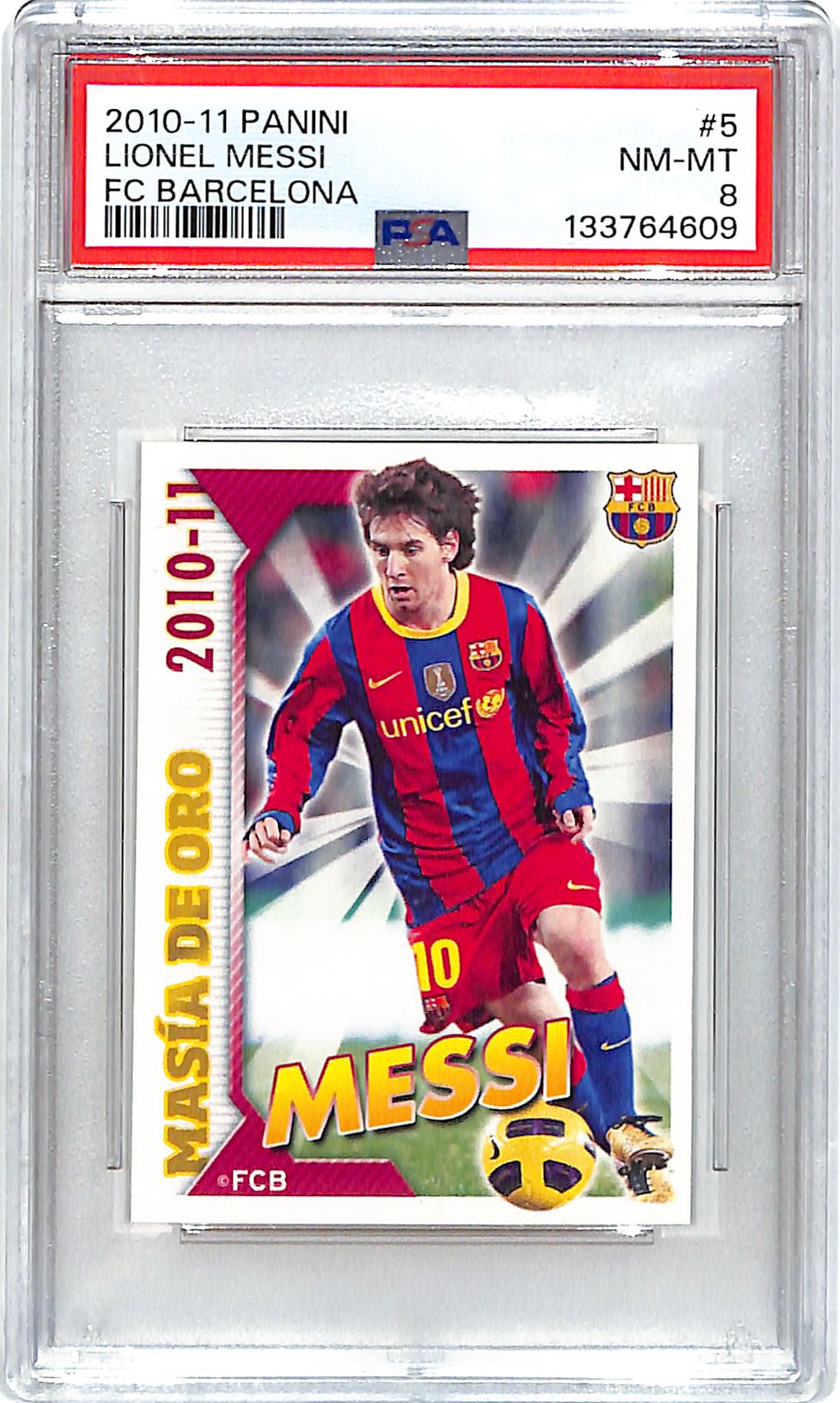 2010-11 Panini Stickers FC Barcelona Lionel Messi PSA 8 #5