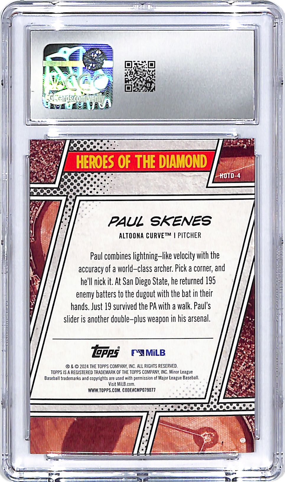 2024 Topps Pro Debut Paul Skenes Heroes of the Diamond Rookie RC CGC 10 Pirates