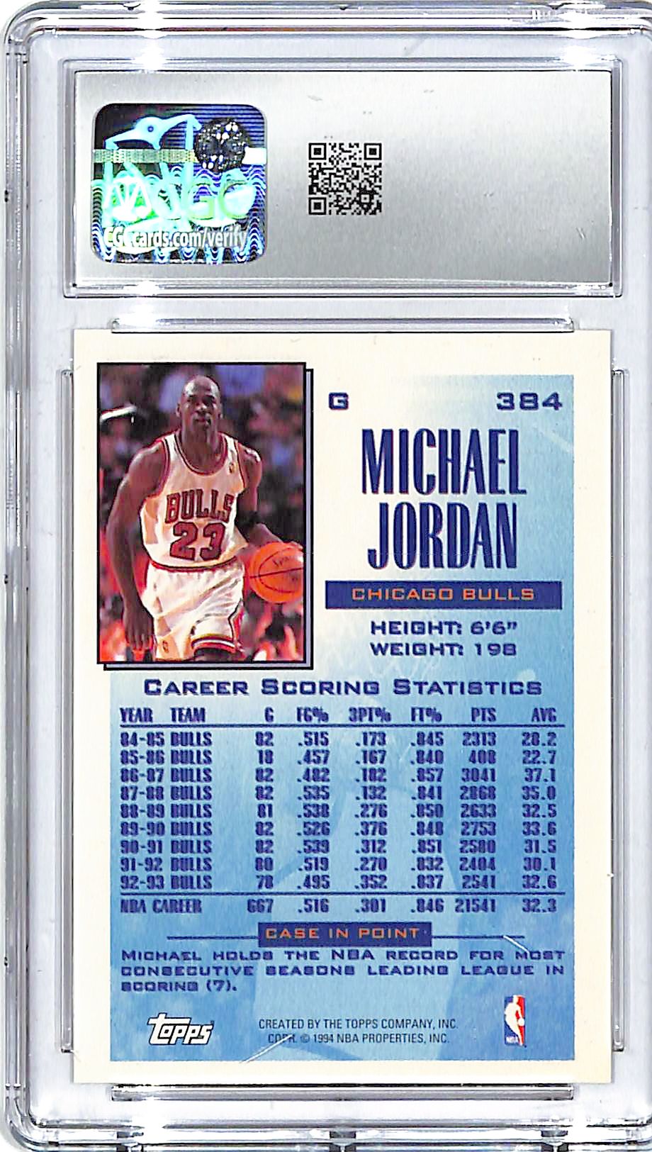 1993-94 Topps Michael Jordan #384 Scoring Leader CGC 9 Bulls