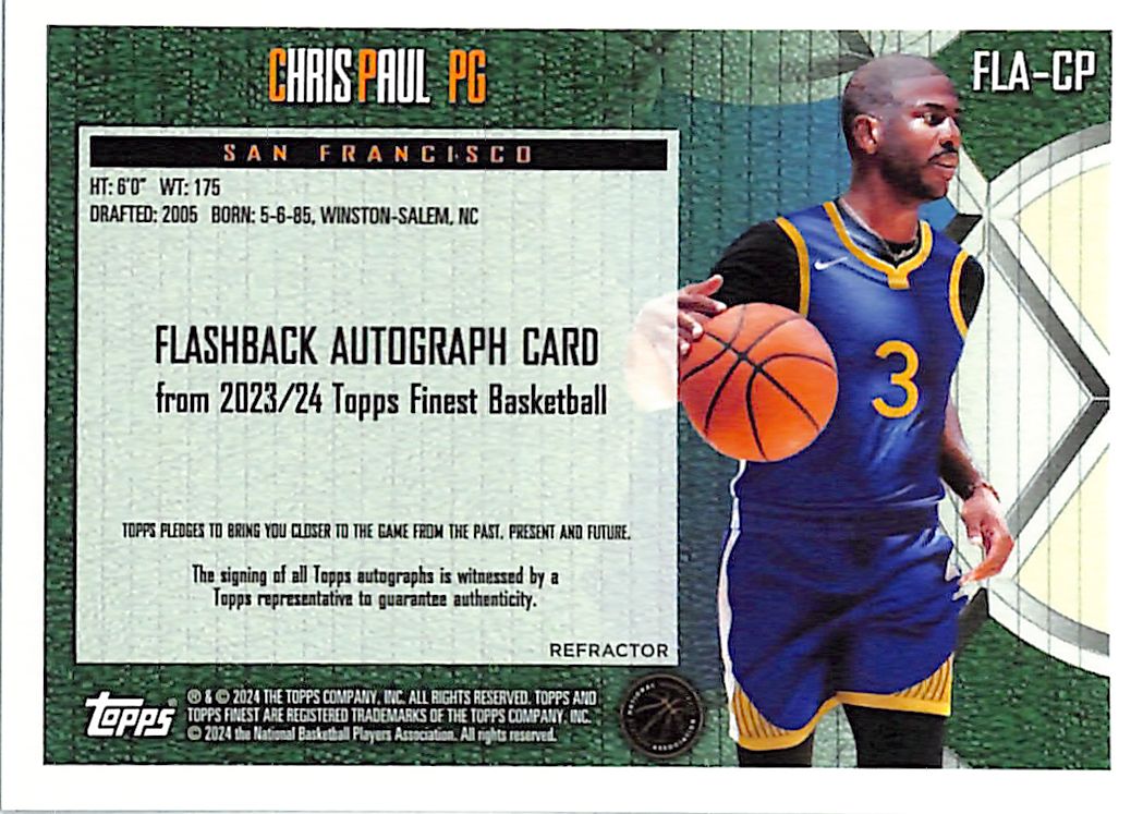 2023-24 Topps Finest Chris Paul Auto Autograph Flashback Refractor Warriors
