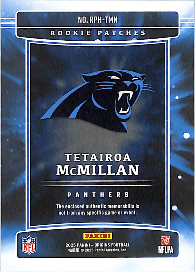 2025 Origins Tetairoa McMillan Jersey patch Relic /199 Panthers