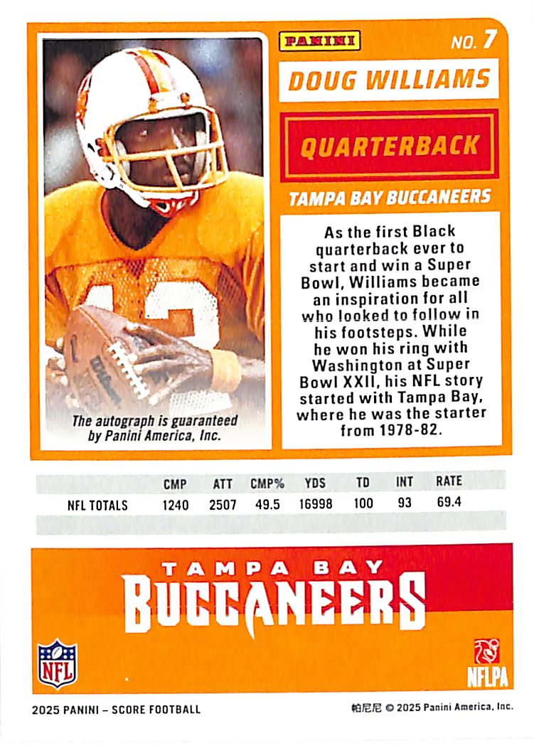 2025 Score Doug Williams Auto Autograph Green End Zone /6 Buccaneers