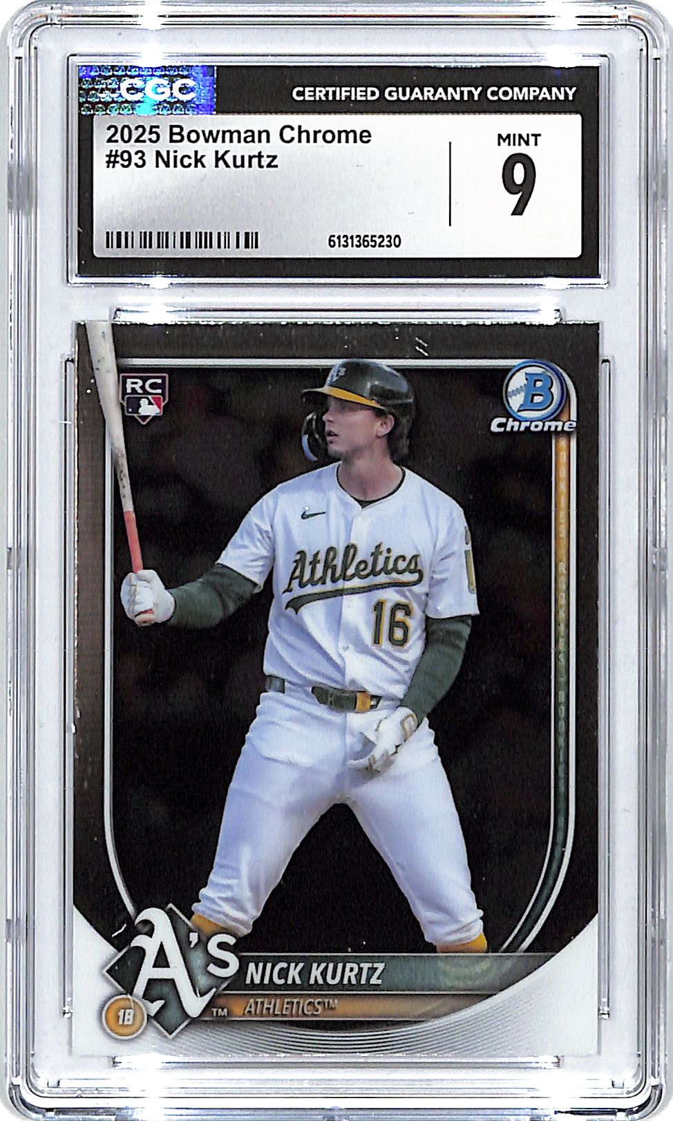 2025 Bowman Chrome Nick Kurtz Rookie RC #93 CGC 9 Athletics