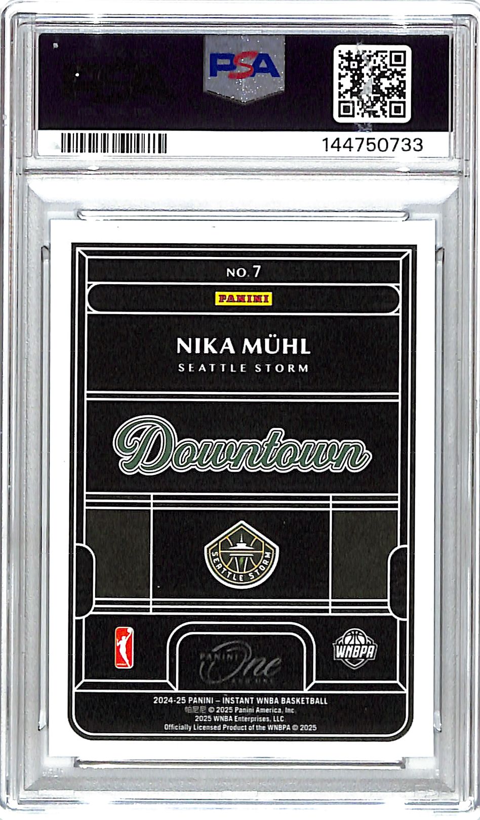 2024-25 Panini WNBA Rookie Royalty Nika Muhl Downtown RC #7 PSA 9 Storm