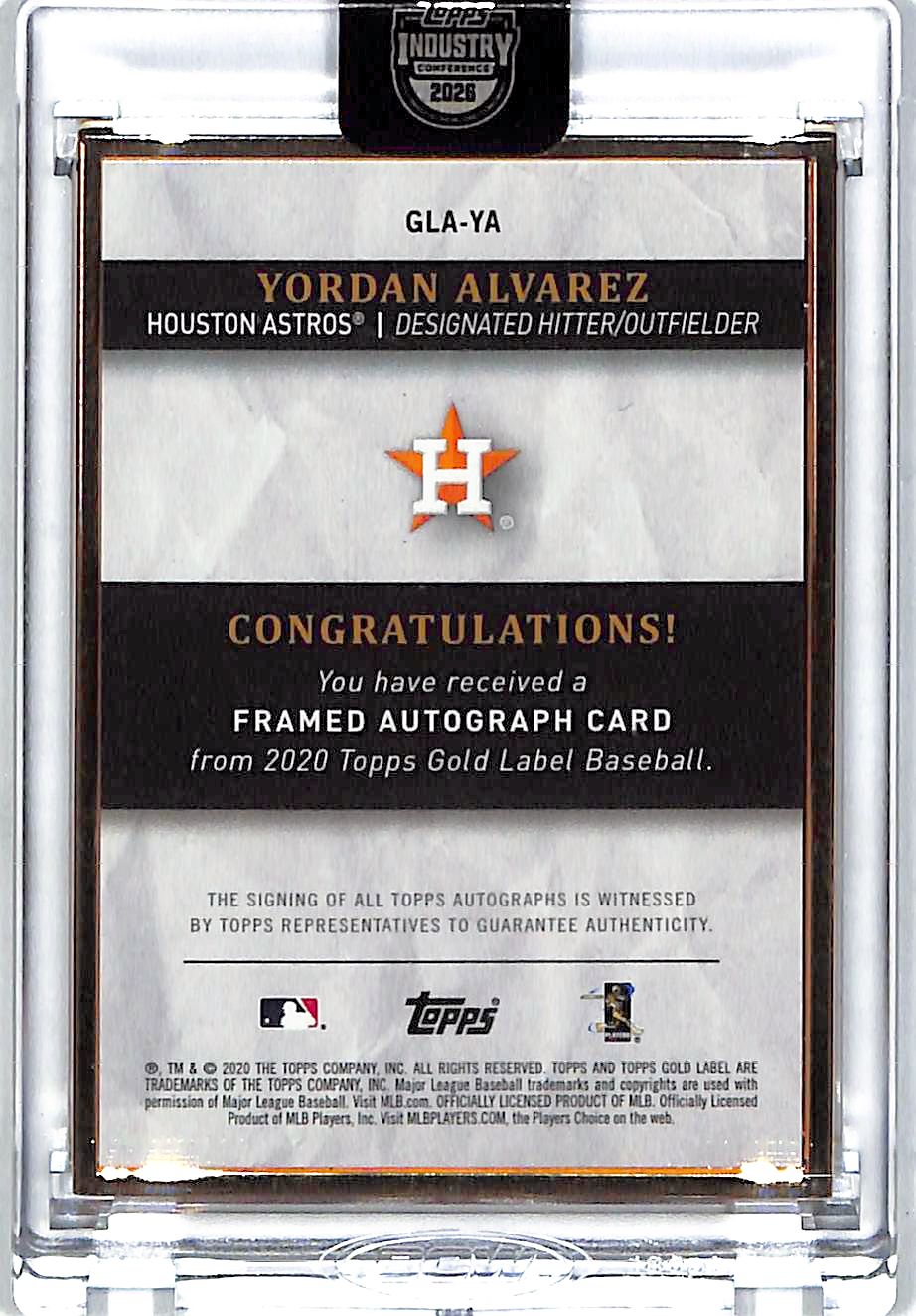 2020 Topps Gold Label Yordan Alvarez Auto Autograph Rookie RC Astros
