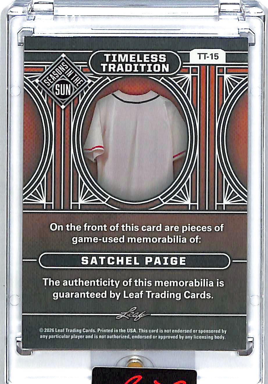 2026 Leaf Seasons in the Sun Satchel Paige Jersey Patch Timeless Traditions /8