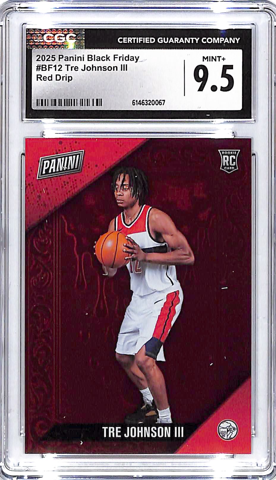 2025 Panini Black Friday Tre Johnson Rookie RC Red Drip /75 CGC 9.5 Wizards