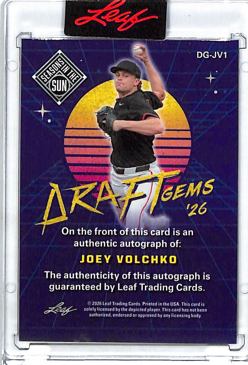 2026 Leaf Season in the Sun Joey Volchko Auto Autograph Rookie RC Draft Gems /75
