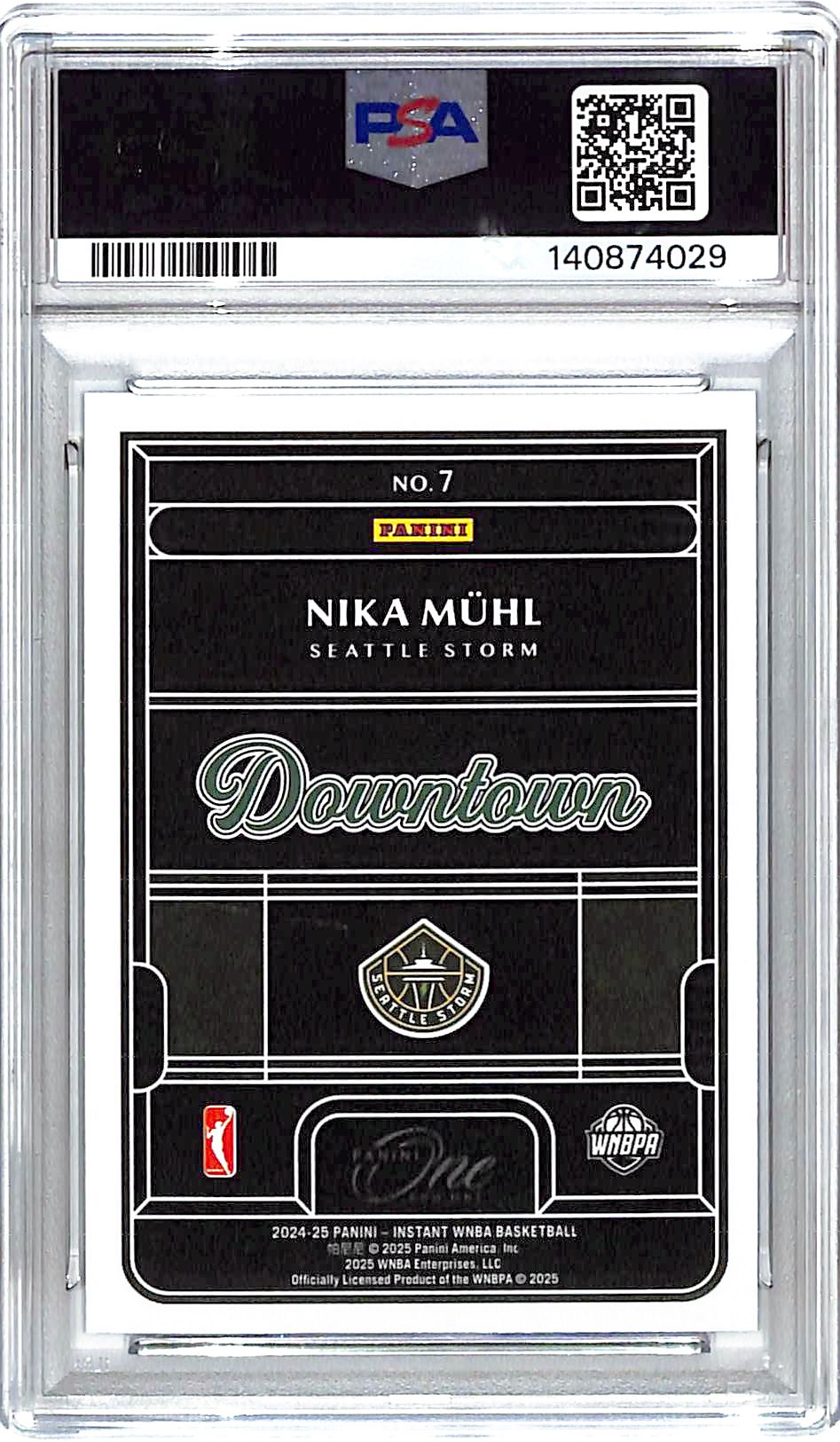 2024-25 Panini WNBA Rookie Royalty Nika Muhl Downtown RC #7 PSA 9 Storm