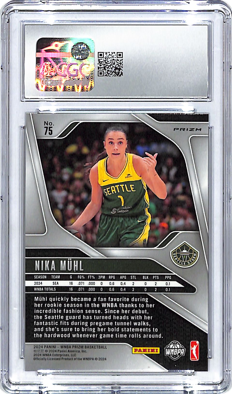 2024 Prizm WNBA Nika Muhl Rookie RC Green #75 CGC 9.5 Storm