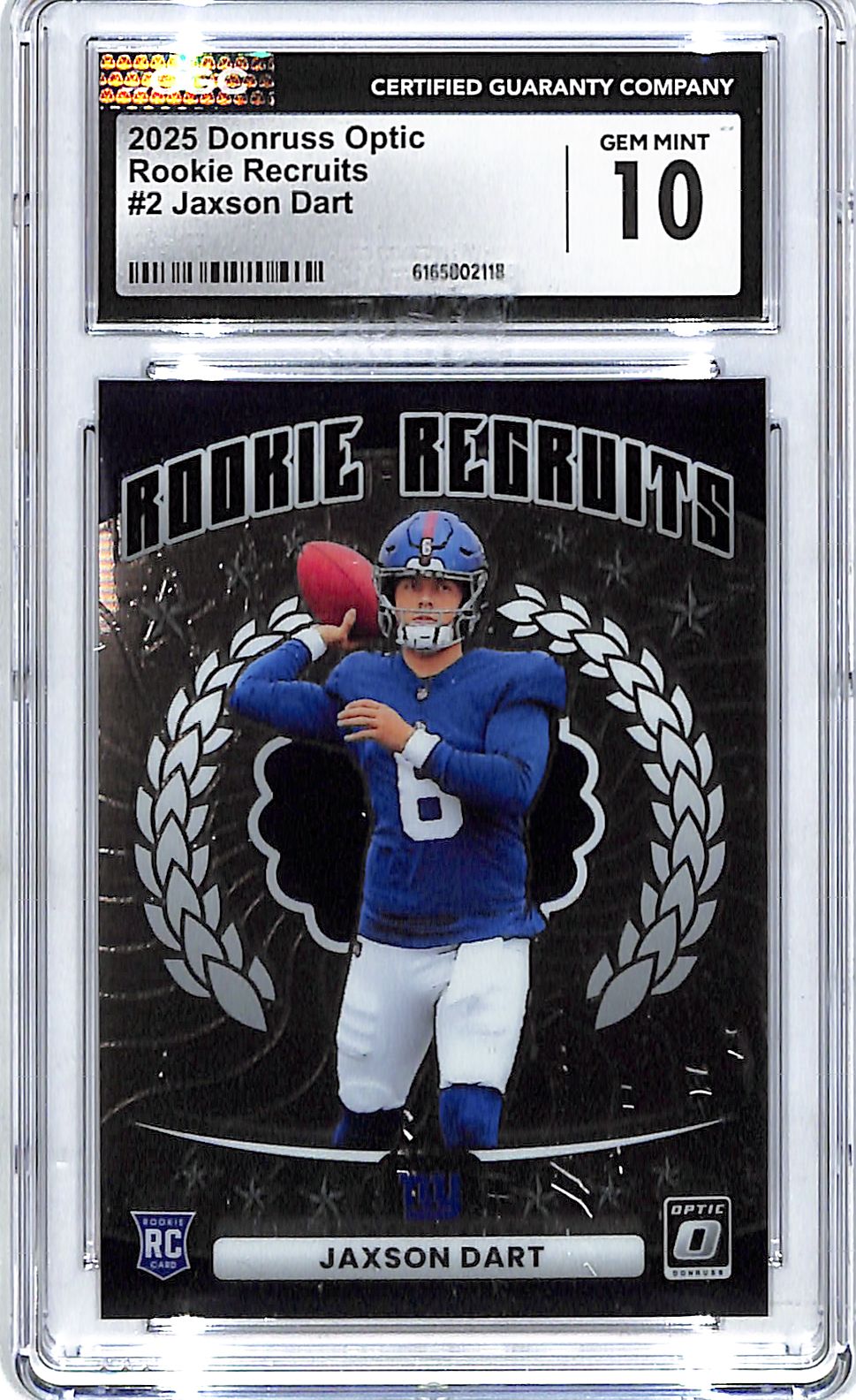 2025 Donruss Optic Jaxson Dart Rookie Recruits RC #2 CGC 10 Giants