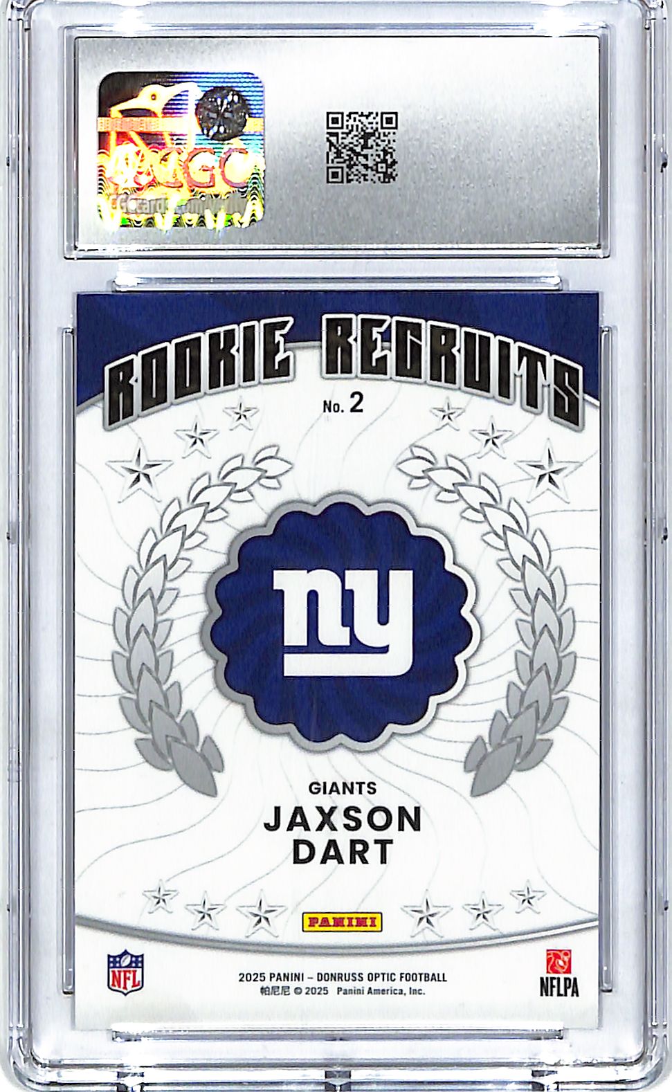 2025 Donruss Optic Jaxson Dart Rookie Recruits RC #2 CGC 10 Giants