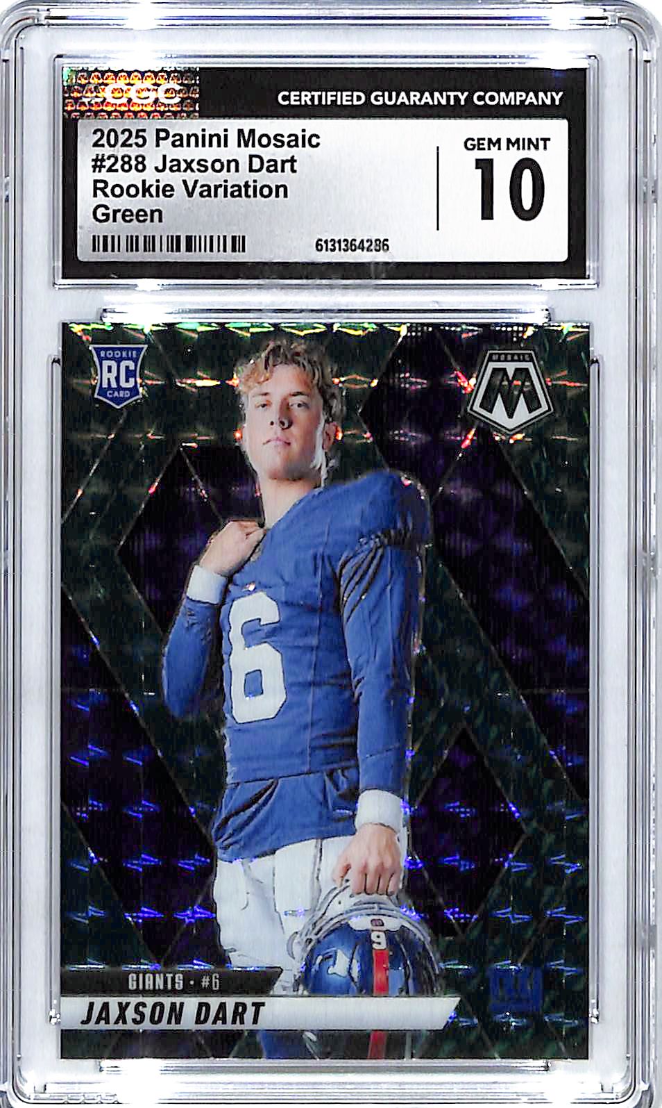2025 Mosaic Jaxson Dart Rookie RC Green Variation #288 CGC 10 Giants