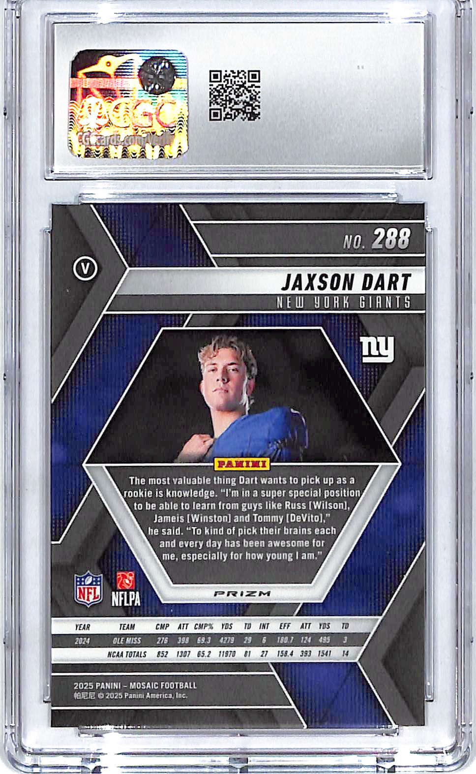 2025 Mosaic Jaxson Dart Rookie RC Green Variation #288 CGC 10 Giants