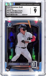 2025 Bowman Draft Chrome Max Clark Rookie RC Sky Blue Refractor CGC 9 Tigers