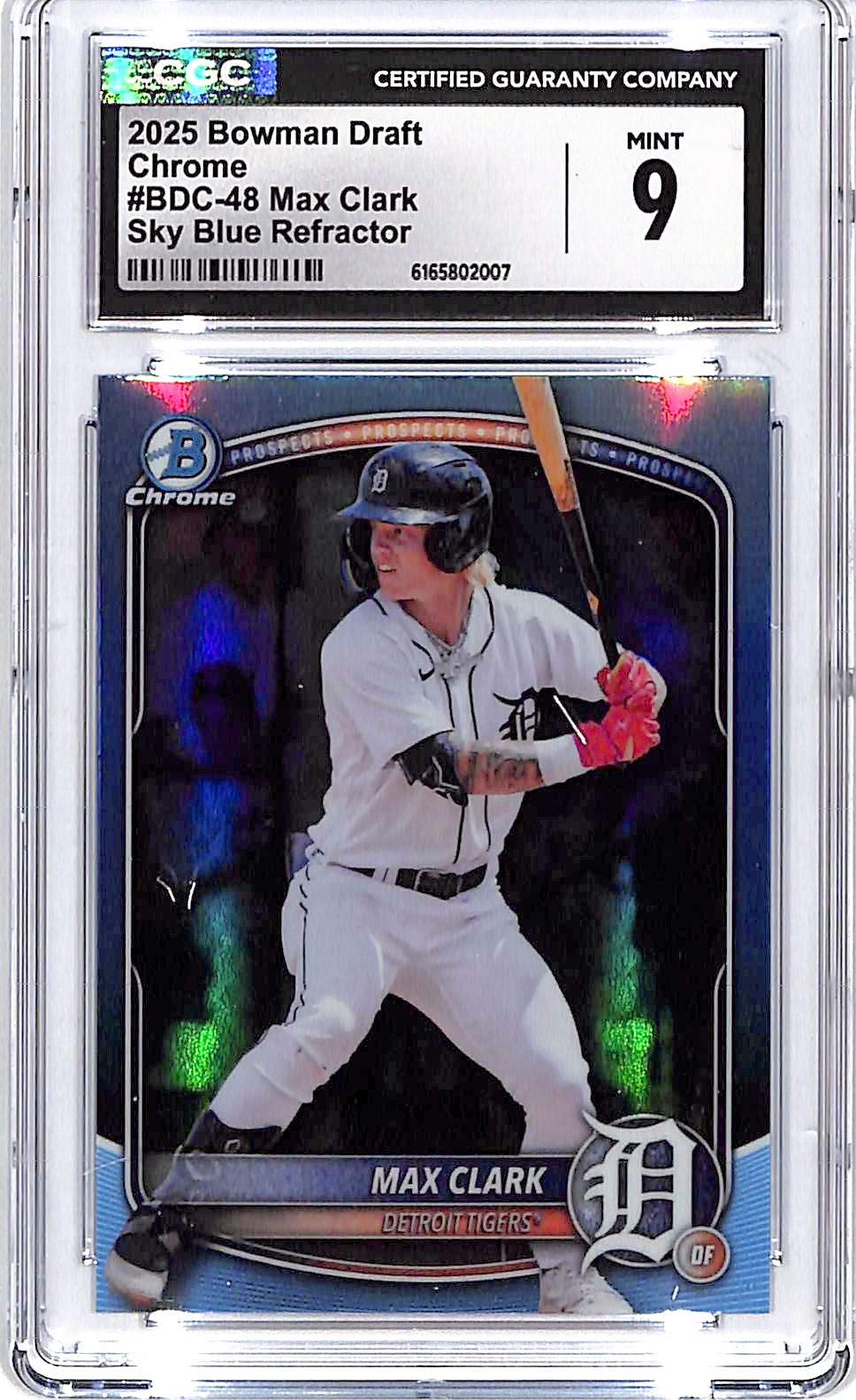 2025 Bowman Draft Chrome Max Clark Rookie RC Sky Blue Refractor CGC 9 Tigers