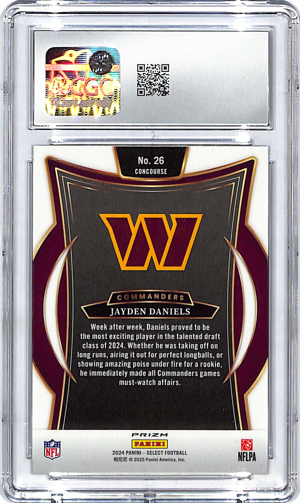 2024 Select Jayden Daniels Rookie RC Black Green Shock CGC 10 Commanders