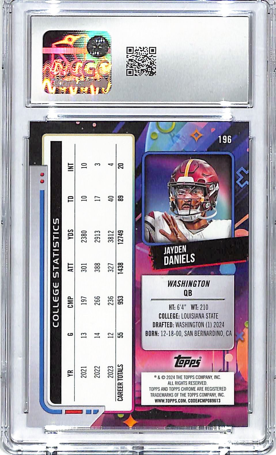 2024 Topps Chrome Cosmic Jayden Daniels Rookie RC #196 CGC 10 Commanders