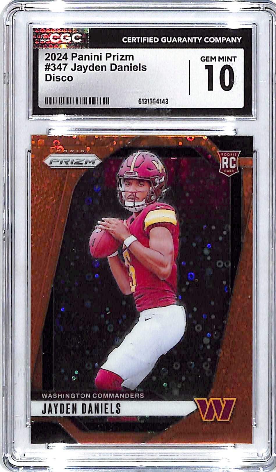 2024 Prizm Jayden Daniels Rookie RC Orange Disco #347 CGC 10 Commanders