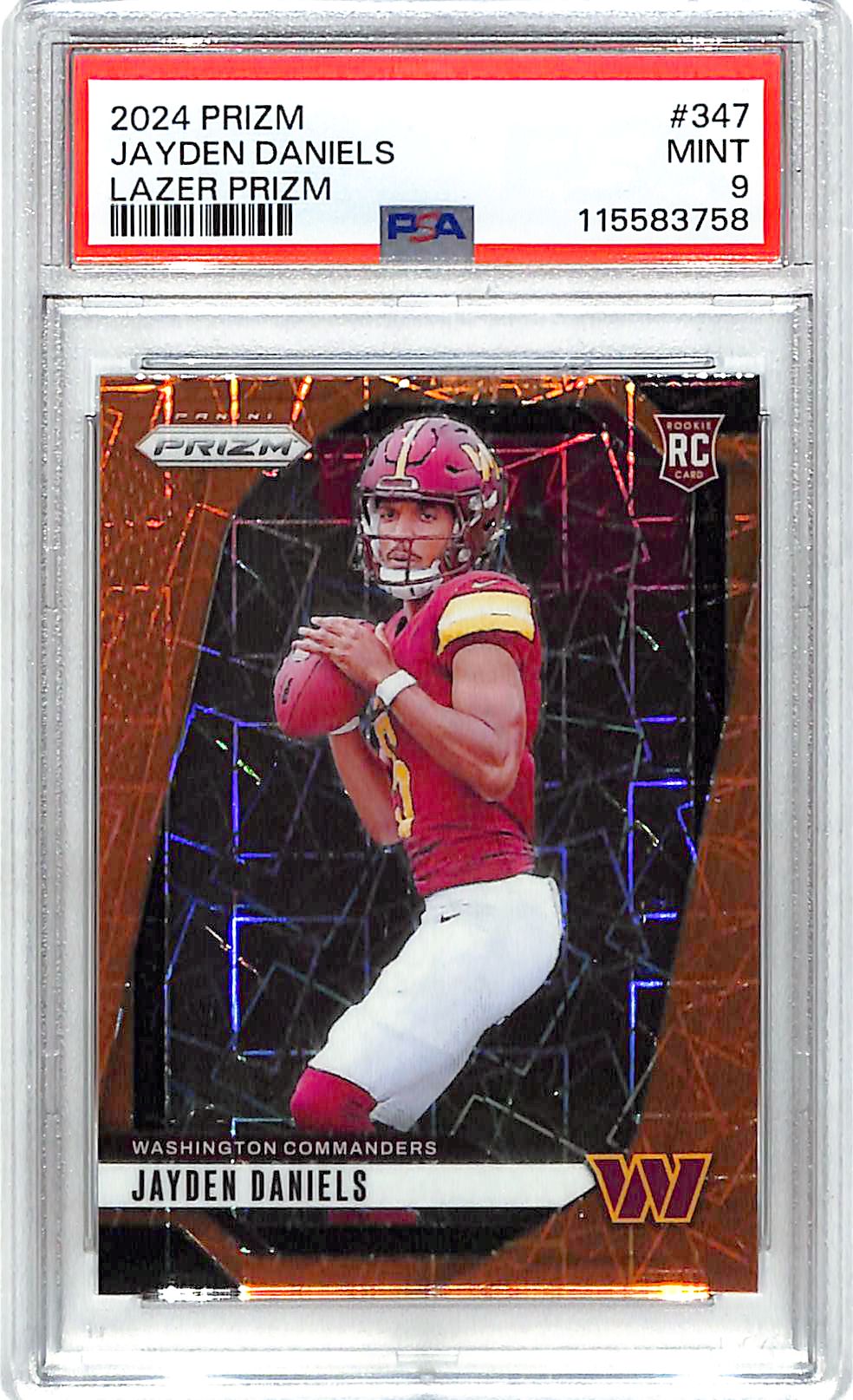 2024 Prizm Jayden Daniels Rookie RC Orange Lazer PSA 9 Commanders