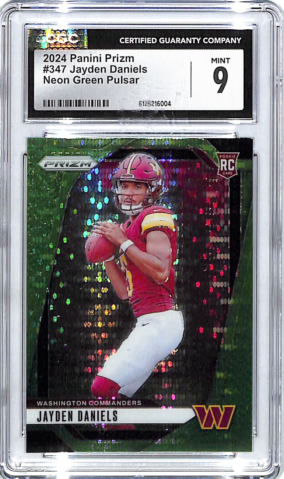 2024 Prizm Jayden Daniels Neon Green Pulsar Rookie RC #347 CGC 9 Commanders