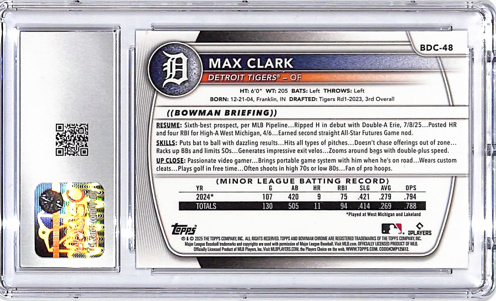 2025 Bowman Draft Chrome Max Clark Rookie RC X-Fractor CGC 9 Tigers
