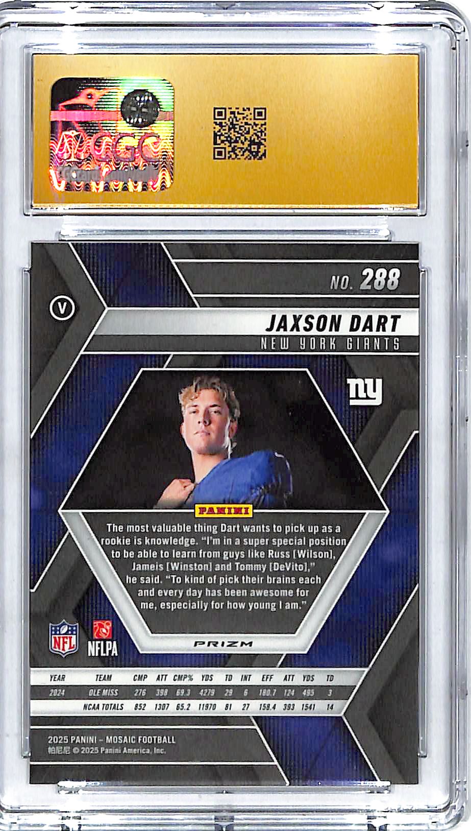 2025 Mosaic Jaxson Dart Rookie RC Mosaic Variation CGC 10 Pristine Giants