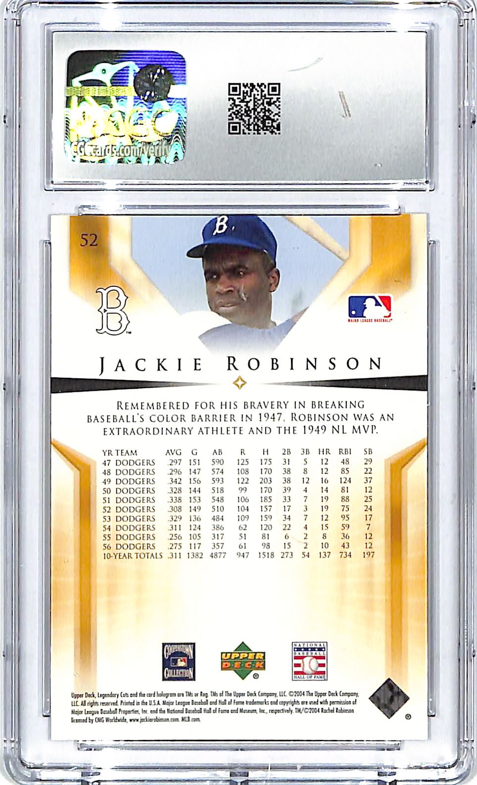 2004 SP Legendary Cuts Jackie Robinson #52 CGC 9.5 Dodgers
