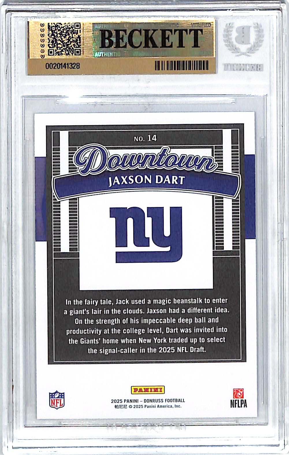 2025 Donruss Jaxson Dart Downtown Rookie RC #14 BGS 9.5 Giants