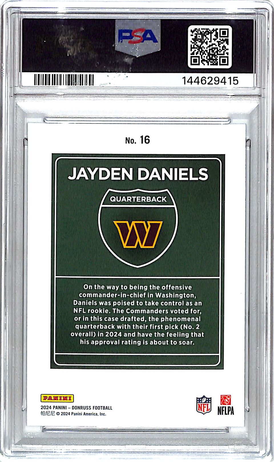 2024 Donruss Jayden Daniels Downtown Rookie RC #16 PSA 9 Commanders