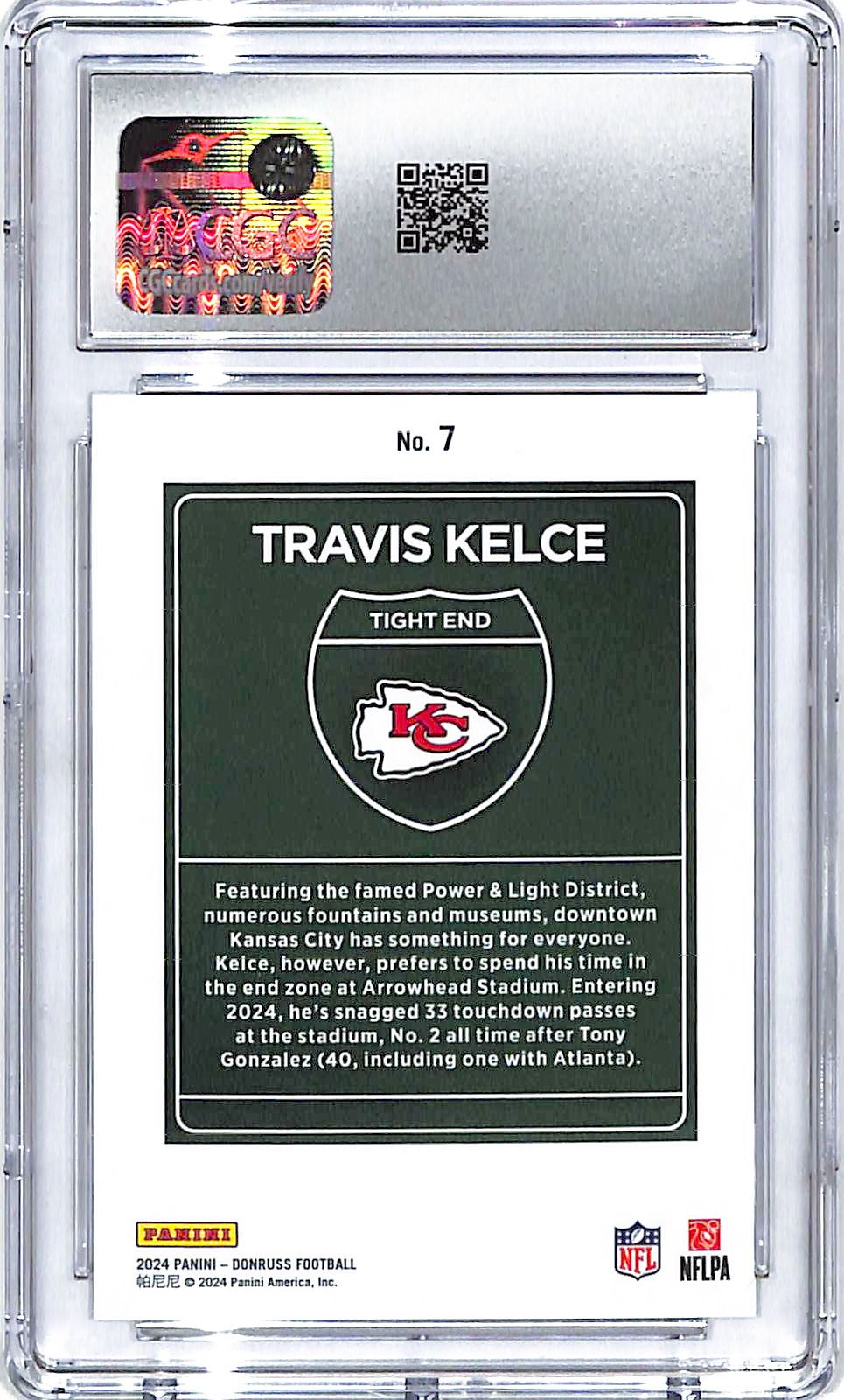 2024 Donruss Travis Kelce Downtown #7 CGC 10 Chiefs