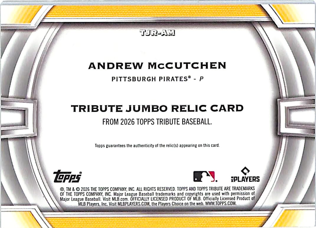 2026 Topps Tribute Andrew McCutchen Patch Jersey /25 Orange Pirates