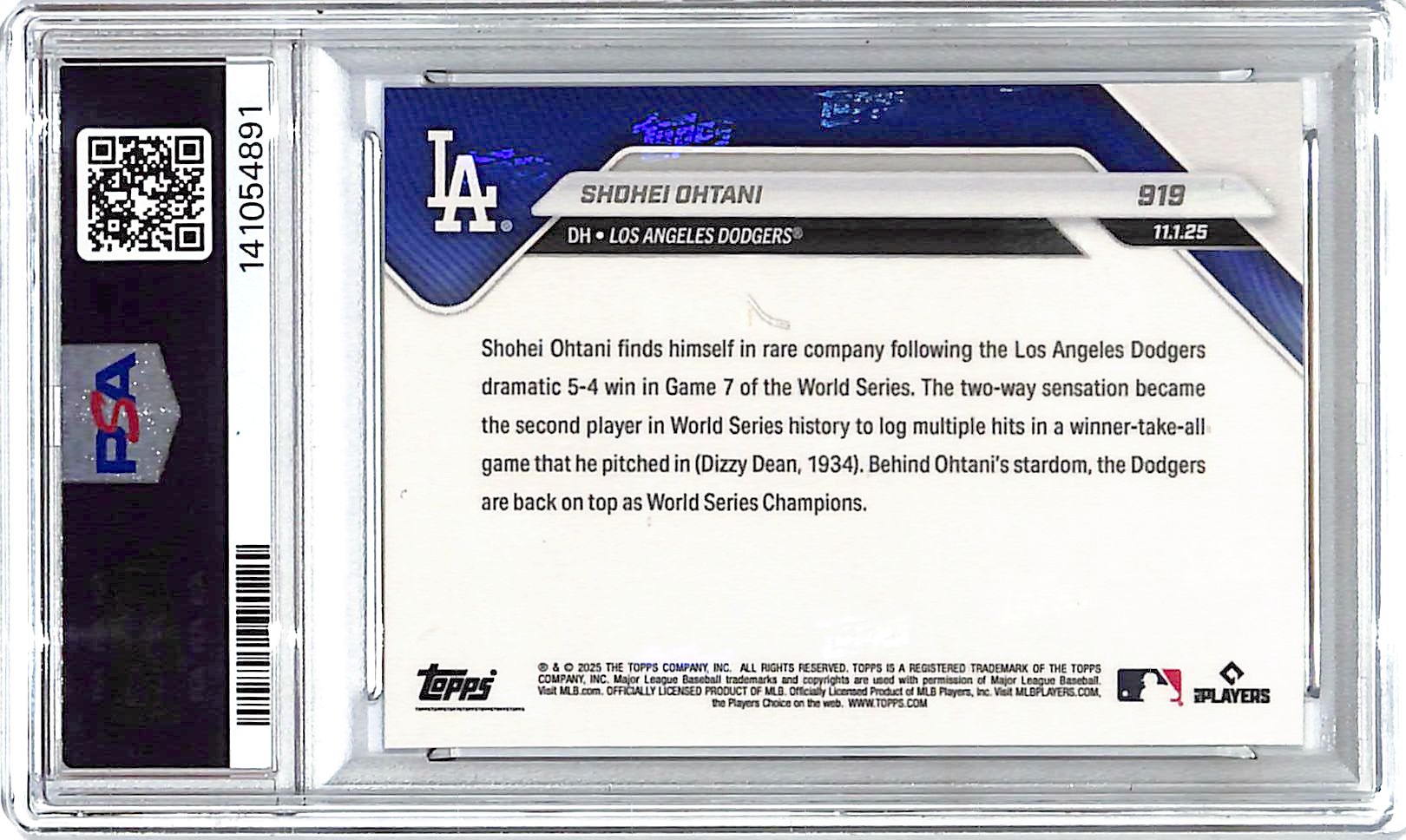 2025 Topps Now Shohei Ohtani #919 PSA 10 Dodgers