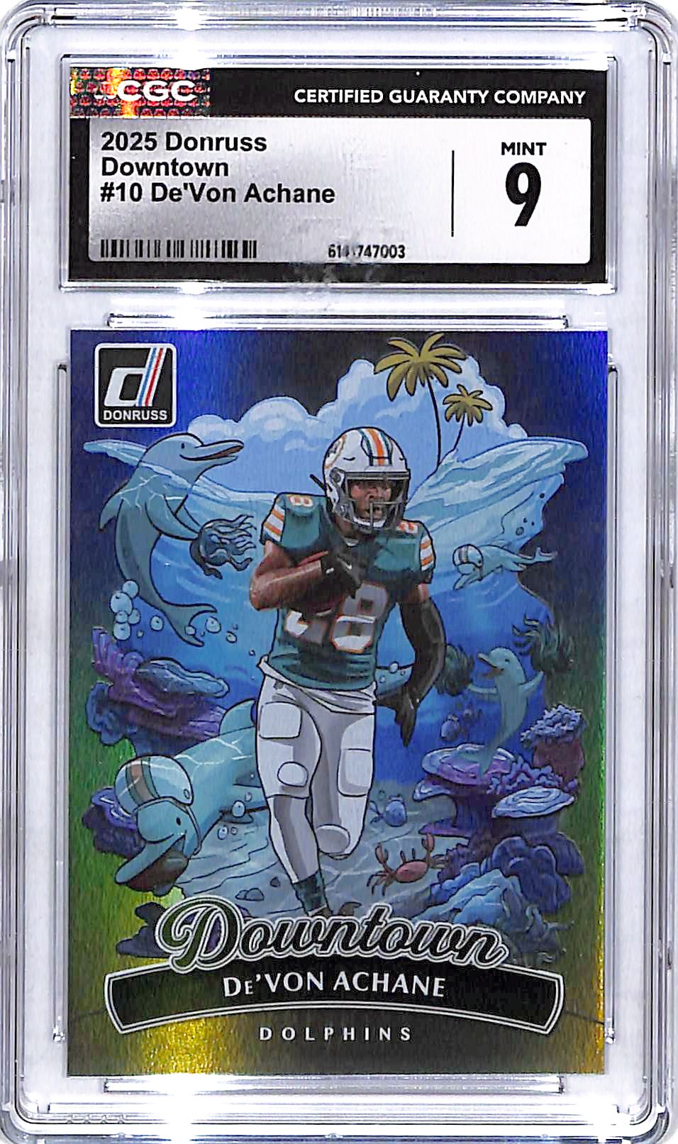 2025 Donruss De'Von Achane Downtown #10 CGC 9 Dolphins