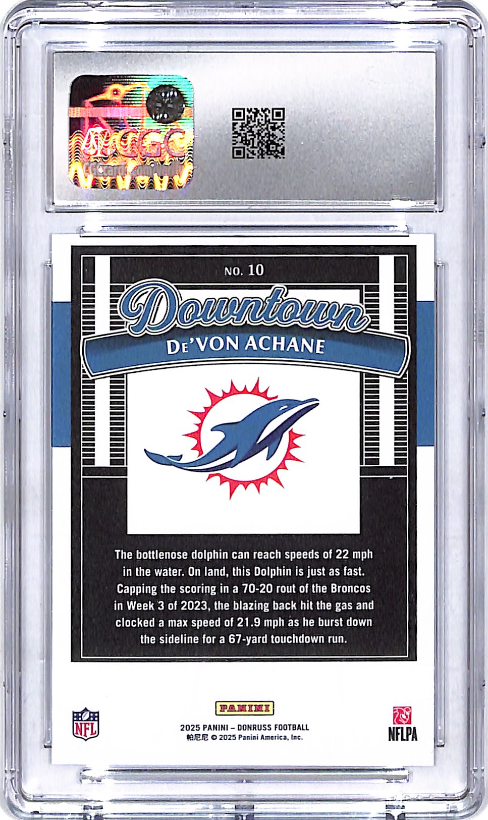 2025 Donruss De'Von Achane Downtown #10 CGC 9 Dolphins