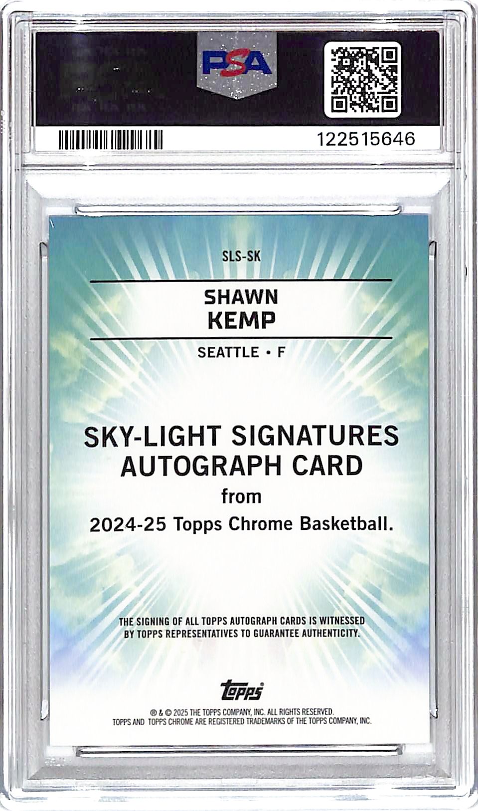 2024-25 Topps Chrome Shawn Kemp Sky Light Signature Auto Autograph PSA 9
