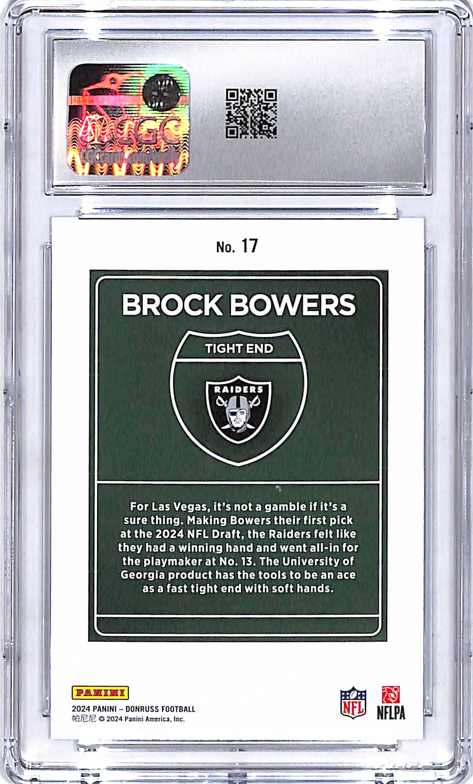2024 Donruss Brock Bowers Downtown Rookie RC #17 CGC 9 Raiders