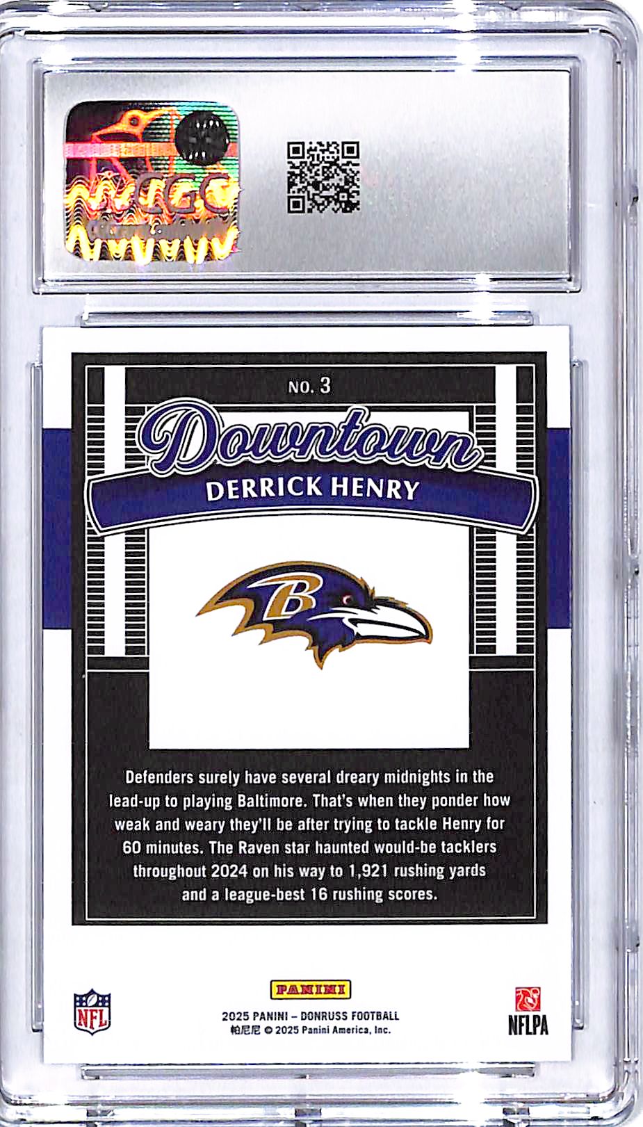 2025 Donruss Derrick Henry Downtown #3 CGC 10 Ravens