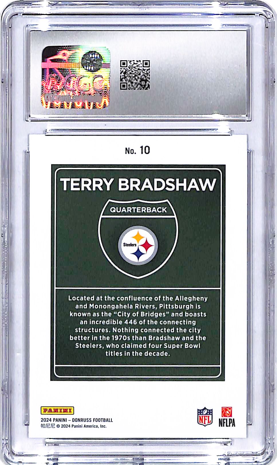 2024 Donruss Terry Bradshaw Downtown #10 CGC 9.5 Steelers
